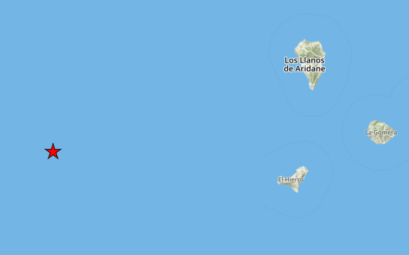 Imagen con la localización del seísmo de 5,7 grados registrado este jueves al oeste de El Hierro (Foto IGN)